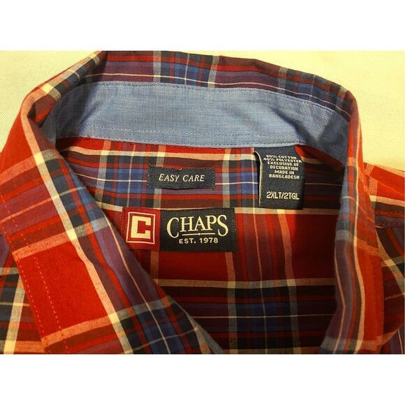 Chaps Shirt Mens 2XLT Plaid Long Sleeve Dress Shirt Button Down - Picture 2 of 6